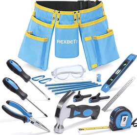 Rex049 Rexbeti 18pcs Blue Young Builders Tool Set With Real Hand Tools Reinforced Kid