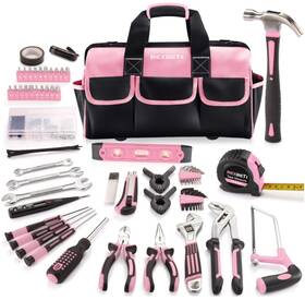 Rex052 Rexbeti 219-pcs Pink Tool Set 16 Inch Bag 19 Pockets Ideal For Home Repairs And Maintenance