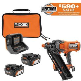 Ac93044sbn-r09895b Ridgid 18v 2 4.0 Ah Batteries Charger Kit Brushless Cordless 30 Framing Nailer