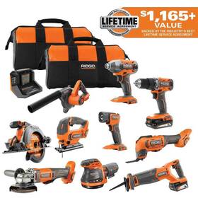 R96350 Ridgid 18v Cordless 10-tool Combo Kit 2.0 Ah Battery 4.0 Charger Tool Bag