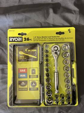 Ryobi 033287205868 26-piece 1/4 Inch Drive Ratchet And Socket Set