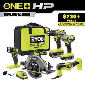 Pblck105k2 Ryobi Hot One Hp 18v Brushless Cordless 5-tool Combo Kit 4.0 Ah 2.0 High Performan