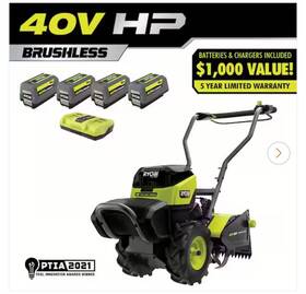 Ry40720 Ryobi Hot 40v Hp Brushless 18 Inch Battery Powered Rear Tine Tiller 4 6.0 Ah Batteries