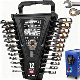 81177 Sedy Premium 12-piece Sae Ratchet Wrenches Set With Magnetic Organizer 1/4 Inch -7/8