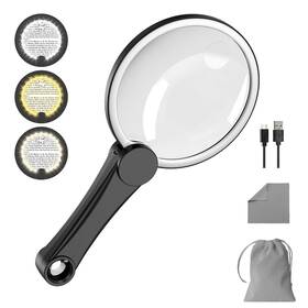 8036-2 Skgxmagn 10x 20x 45x Large Magnifying Glass With Light 5.2 Inch Dimmable Handheld Magnifi
