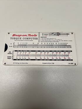 Ss-306f Snap-on Vintage/rare Torque Computer Slide Card No. Printed 7/82 Usa 8b2