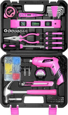 Solude 445006263289 Pink Tool Set 130 Piece Home Kit For Women With 3.6v Cordless Rechargeable