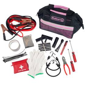 247735sti Stalwart Pink Emergency Roadside Kit Jumper Cables Blanket Tools Trunk Car Safety