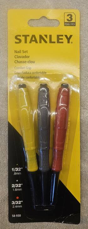 0-58-930 Stanley 3 Piece Nail Punch-set 58-930 Dynagrip Red Blue Yelow. Freeship