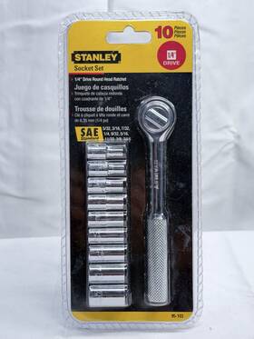 95-103 Stanley 1/4 Inch Drive Socket Set Sae 10-piece Ratchet And Sockets New