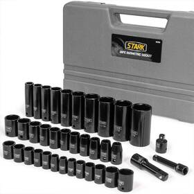 35700 Stark Impact Socket Set 3/8 Inch 1/2 Drive Shallow Deep Sae/metric With Case 38-pcs
