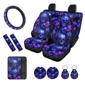 Stu-f9z84z85z86cz15d3d3-6-40 Stuoarte Skull Flower Print Car Seat Cover Full Sets 12 Piece Includes Front Rea