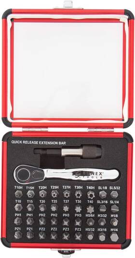 9726 Sunex Tools 100028709241 Mini Ratchet And Bit Set 1/8-inch - 1/4-inch S2 38 Piece Silver
