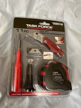 0099749 Task Force 11 Piece Tool Set #0099749 - Tape Measure Utility Knife Screwdriver