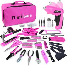 Tl1016 Thinklearn Pink Tool Set 205 Piece Home Kit With 3.6v Electric Screwdriver And Uni