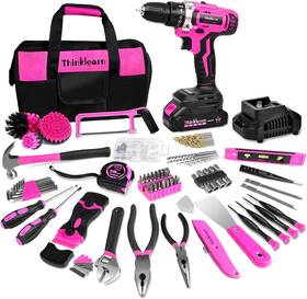 Tl1017 Thinklearn Pink Tool Kit With 20v Cordless Drill 265in-lbs Set For Home