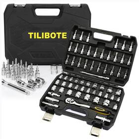 Tilibote Tb-1/4 Socket Wrench Set 62pcs 3/8 Inch Ratcheting With 72 Tooth Count Ratch