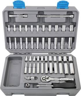 Dt0004 Tools 50-piece Compact Metric And Sae Inch Drive Socket Set With 72 Teeth Ratc