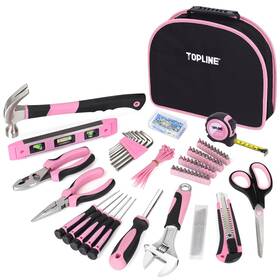 T00651 Topline 208-piece Pink Tool Kits For Women With Round Pouch Small Tools Kit