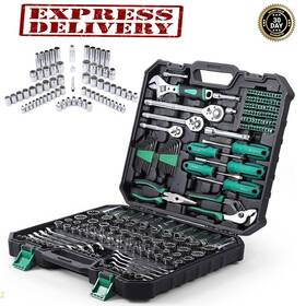 60476 Towalmark Mechanics Tool Set 213pc 1/4 3/8 1/2 Ratchet Socket Wrench Sae Metric Tools