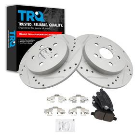 Bka18558 Trq Rear Brake Pad And Rotor Set Ceramic Coated Drilled Rotors Compatible With
