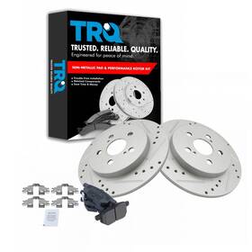 Bka20935 Trq Rear Brake Pad And Rotor Set Semi Metallic Coated Drilled Rotors Compatible
