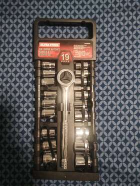 Ua20038a Ultra Steel 19 Piece Mechanics 3/8 Inch Dr. Sae And Metric Socket Set W Ratchet Handle