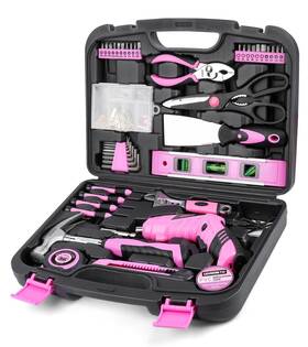 Yst020136 Urasisto Pink Household Tool Set With 3.6v Usb Electric Screwdriver 136 Pcs Home