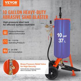 Vevor 197988632481 10 Gallon Heavy-duty Sand Blaster 60-110 Psi High Pressure Sandblaster Portabl