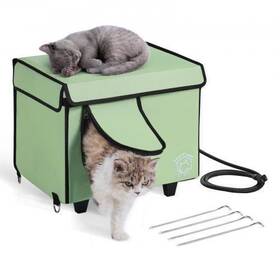 Zftsbymbhsnj9g53ev1 Vevor Elevated Heated Cat House Cuboid Kitty Shelter With Pad Green S
