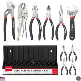 Uh-008 Visit The Craftzone Store 10pc Pliers And Wrench Set With Rack - Locking Long Nose Diagonal Mini Tools