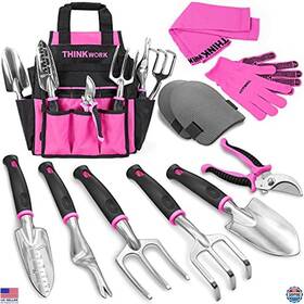 B09164bcdw Visit The Thinkwork Store Pink Garden Tools Set With 2-in-1 Bag Trowel Rake Weeder And Pruning Shears