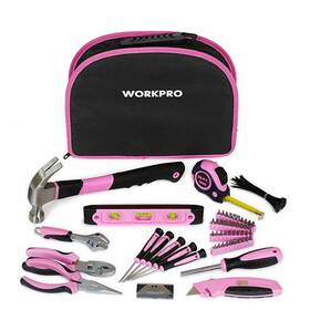 009012 Workpro 236pc Pink Tool Set Household Kit Hammer Level Plier Wrenches Knife With Pouch