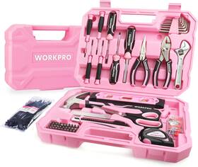 Workpro 705353411731 Pink Tool Set For Women Basic Household Case With Hammer Screwdriver Portable