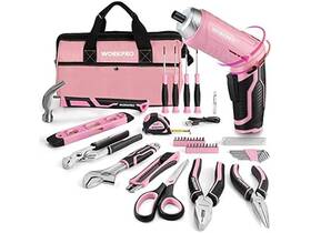 Workpro 820909776871 53pc Pink Tool Set With Cordless Screwdriver Ribbon