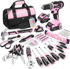Workpro 820909777960 157pcs Household Pink Home Tool Kit 20v Cordless Drill Driver Set With Bag