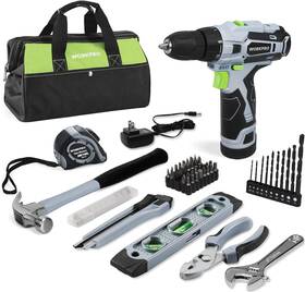 Workpro 820909980308 12v Cordless Drill Driver And Home Tool Kit 14-inch Storage Bag Included
