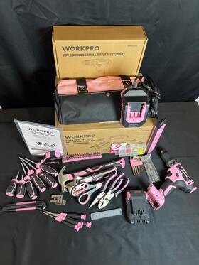 W009152a Workpro Black Pink Household Portable Basic Hand Toolbox Set