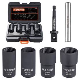 T12206 Yekepro 6 Pcs Lug Nut Removal Tool 1/2-inch Drive Impact Twist Socket Set And Bolt Ext