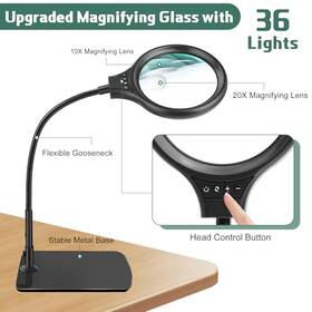 Nzv19b0528fdj01w612 Zqxjxz Large 20x 10x Magnifying Glass With 36 Leds Light And Stand Flexible