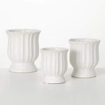 Set Of 3 Sullivans Ceramic White Tulip Planter, 6."DX 7"H, 5"DX 6"H, 4"DX 5"H. Fixed Price $35.17.