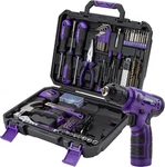 Cartman 150 Piece Tool Set, Home Kit W/ 8V Purple Cordless Drill & Case. Fixed Price $79.99.