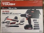 Hyper Tought 70-PIECE Project Kit With 20V Max 1.5AH Cordless Drill. Fixed Price $68.00.