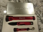 Snap On Tools Pc. Red Metal Flashlight/knife Set #5230 - New W/tin. Fixed Price $79.99.