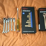 Hyper Tough 11PC Metric Gold Mechanics Tool Set W/ Ratchet, Sockets, Wrench. Fixed Price $90.00.