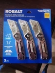 Kobalt 3 Pc. Lockback Quick-change Utility Knife Set Pink Aluminum Handle. Fixed Price $15.00.