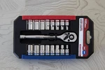 Hyper Tough 19 Piece 1/4 Inch Drive Ratchet And Set, Deep Sockets, 43233. Fixed Price $21.00.