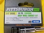 New Pittsburgh Pro 1/4" Drive 10PC Metric Chrome Deep Wall Socket Set Hand Tools. Fixed Price $24.49.