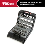 Hyper Tough 53-PIECE Socket And Bit Set With Mini Ratchet, Model 42873. Fixed Price $14.88.