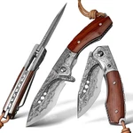 Handmade Japanese Damascus Steel Pocket Folding Knife With Leather Cover .... Fixed Price $177.95.